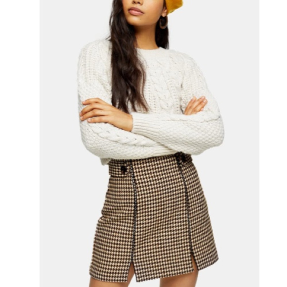 Topshop wool blend houndstooth skirt